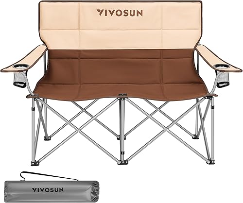 VIVOSUN outlets Silla de camping doble, sofá biplaza plegable totalmente acolchado, silla dúo portátil de gran tamaño con portavasos de