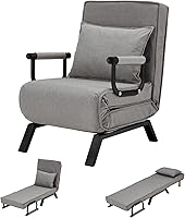 Vista 8 de Haddockway Sofá cama para una sola persona, sofá cama convertible tumbona, sillón plegable con almohada y 5 respaldos ajustables, cama reclinable