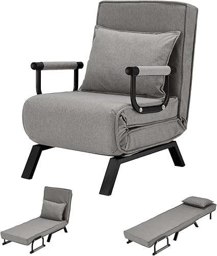 Haddockway Sofá cama para una sola persona, sofá cama convertible tumbona, sillón plegable con almohada y respaldo ajustable de 5 posiciones, cama