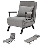 Haddockway Single Person Sofa Bed Sleeper Chair Convertible Chaise Lounge Couch,Folding Sofa Arm Chair with Pillow&5 Adjustable Backrest,Upholstered Lazy Bed Leisure Recliner for Home Office