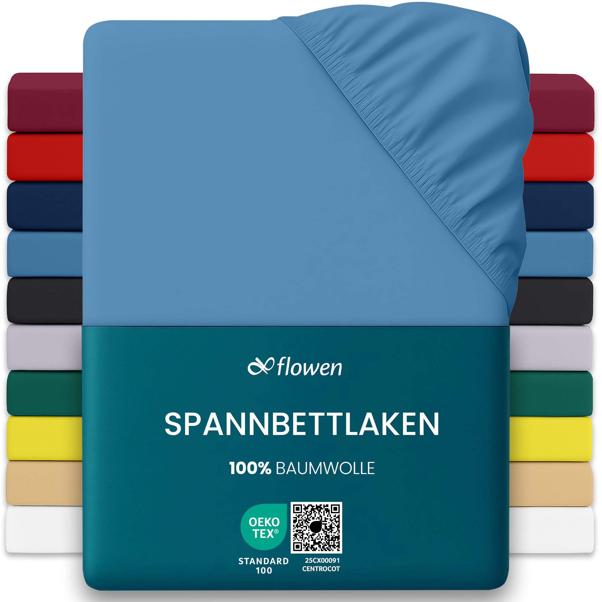 Flowen Jersey Spannbettlaken Spannbetttuch 100% Baumwolle Rundumgummizug | Bettlaken 30cm Steghöhe Tiefe Tasche | Oeko-Tex Zertifiziert Weich Elastisch Atmungsaktiv Bügelfrei