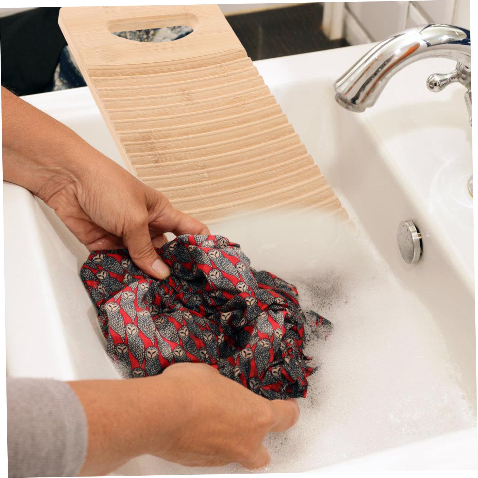 Asse da Lavare in Bambù, Versione a Testa Piatta 40x18x1,8 Cm | 1 Pezzo, Design Portatile ed Ergonomico, per Lavaggio a Mano di Sciarpe e Calze