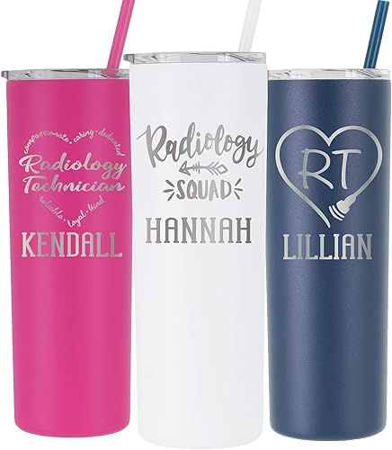 Miniatura 2 de AVITO Vaso personalizado para técnico de radiología, grabado con láser, acero inoxidable de 20 onzas con popote y tapa, aislado al vacío, radiólogo