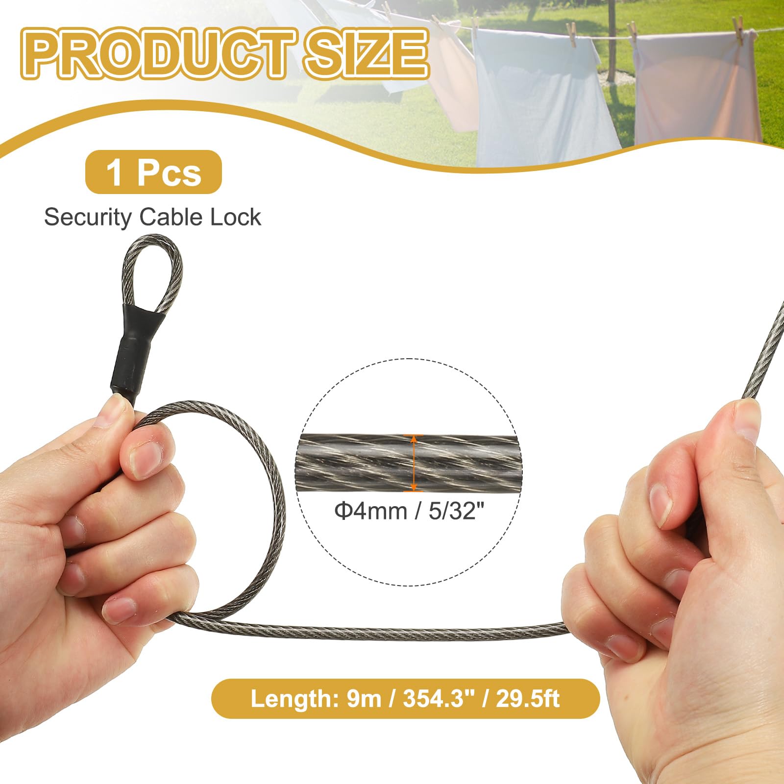 PATIKIL Câble antivol de sécurité (0,6 cm de diamètre, 9 m, gris) avec revêtement en vinyle et acier galvanisé flexible - Câble de sécurité pour bagages avec double boucles - Convient pour l'extérieur