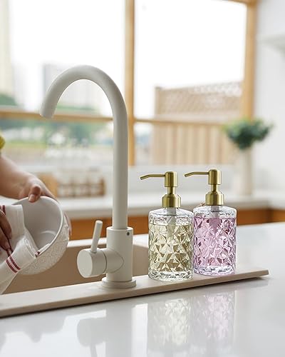 Miniatura 5 de JASAI Dispensador de jabón de vidrio con bomba dorada, dispensador de jabón de manos recargable para cocina, dispensador de jabón de baño para