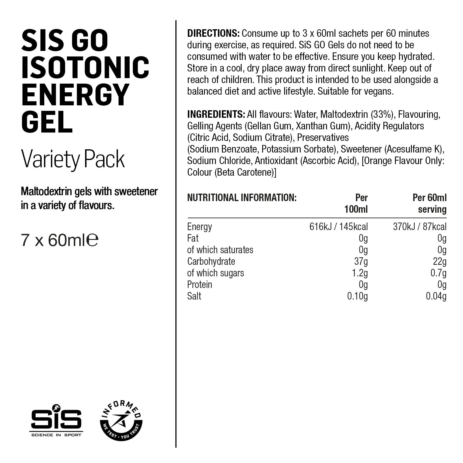 SiS Go Isotonic, low sugar, high carbohydrate Energy Gel (Mixed