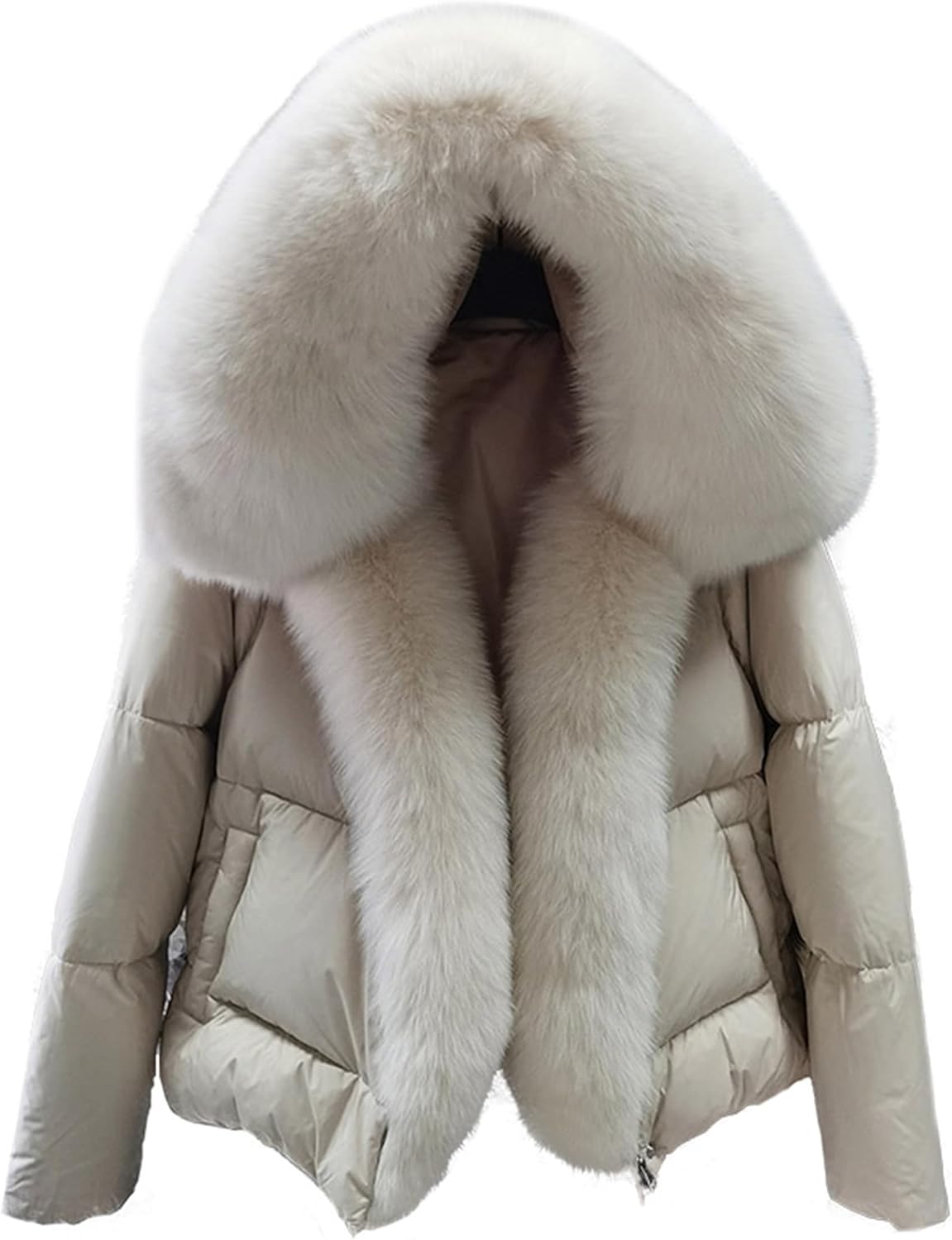 White Duck Down Jacket Winter Women Warm Loose Coat Natural Real Fox Fur Collar Thick Luxury Outerwear