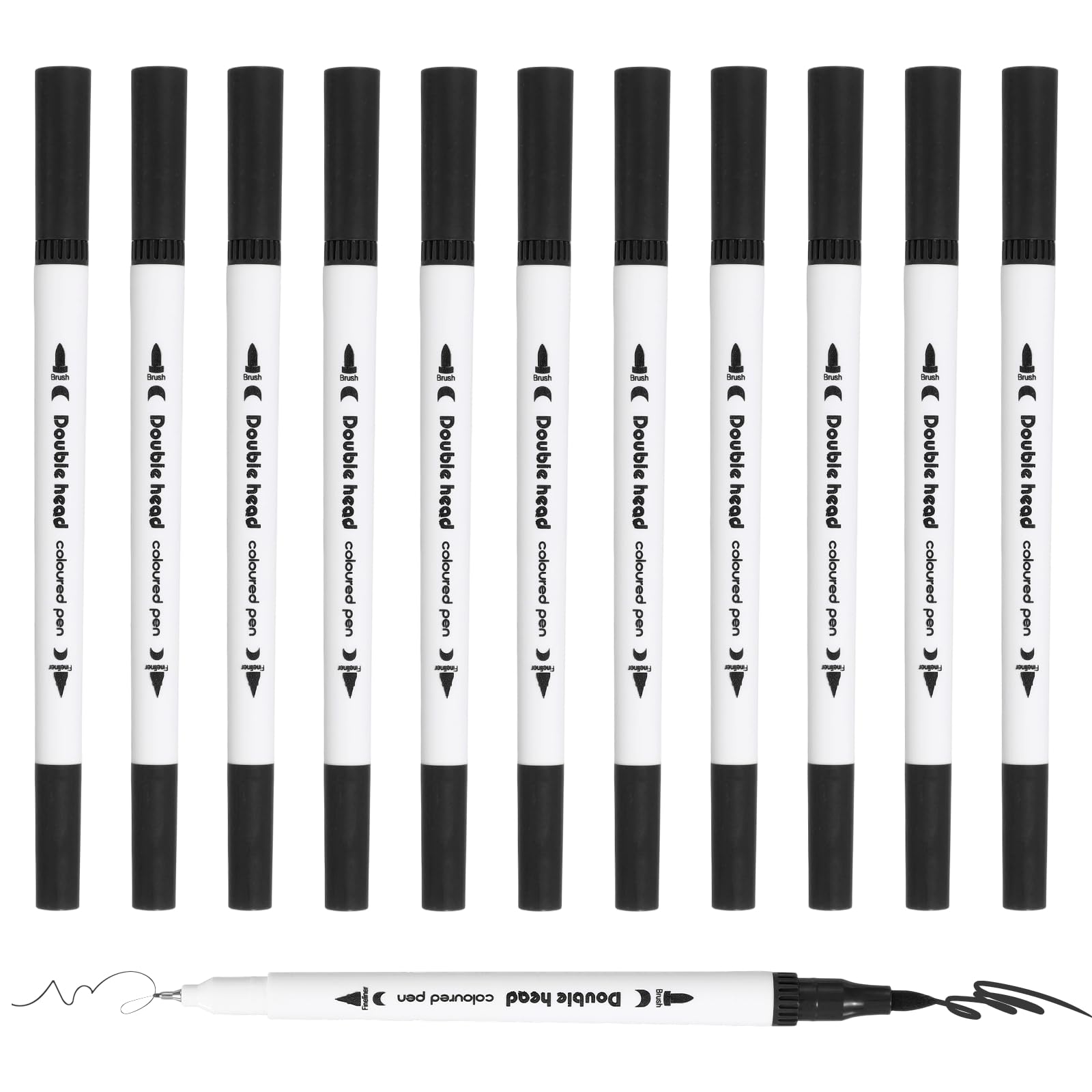 PATIKIL 12Pack Dual Brush Markers, Black Watercolor Fine and Brush Tips Pens Colored Marker Calligraphy Coloring Art Supplies Set for Coloring Book Illustration Sketching Journaling