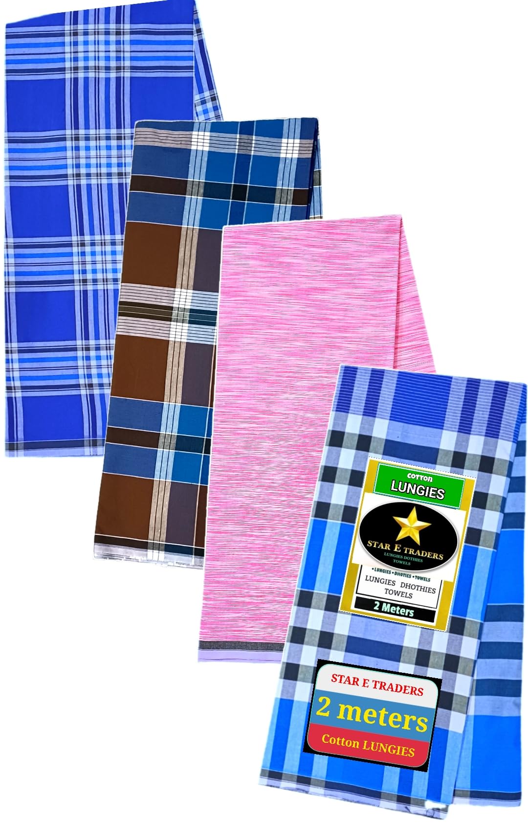 STAR Cotton Checkered Lungis 2METERS 4-PCS-image-37
