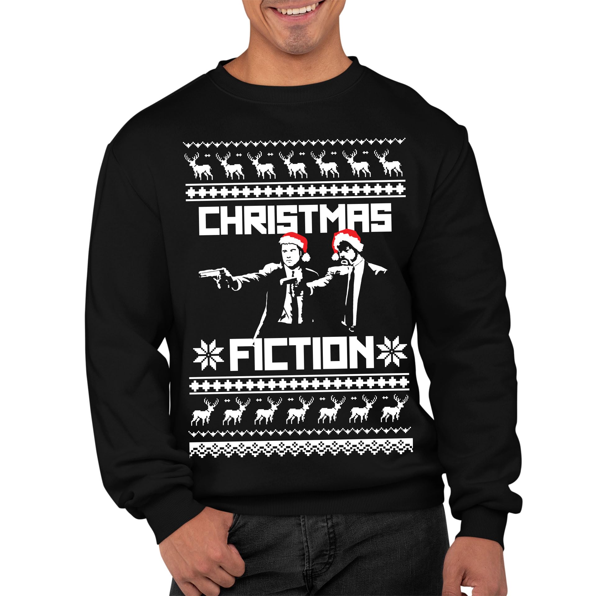 Inspired Fiction Retro Movie Theme Santa Hat Xmas Reindeer Ugly Christmas Xmas Sweatshirt Sweater Christmas Jumper (Black, XLarge)