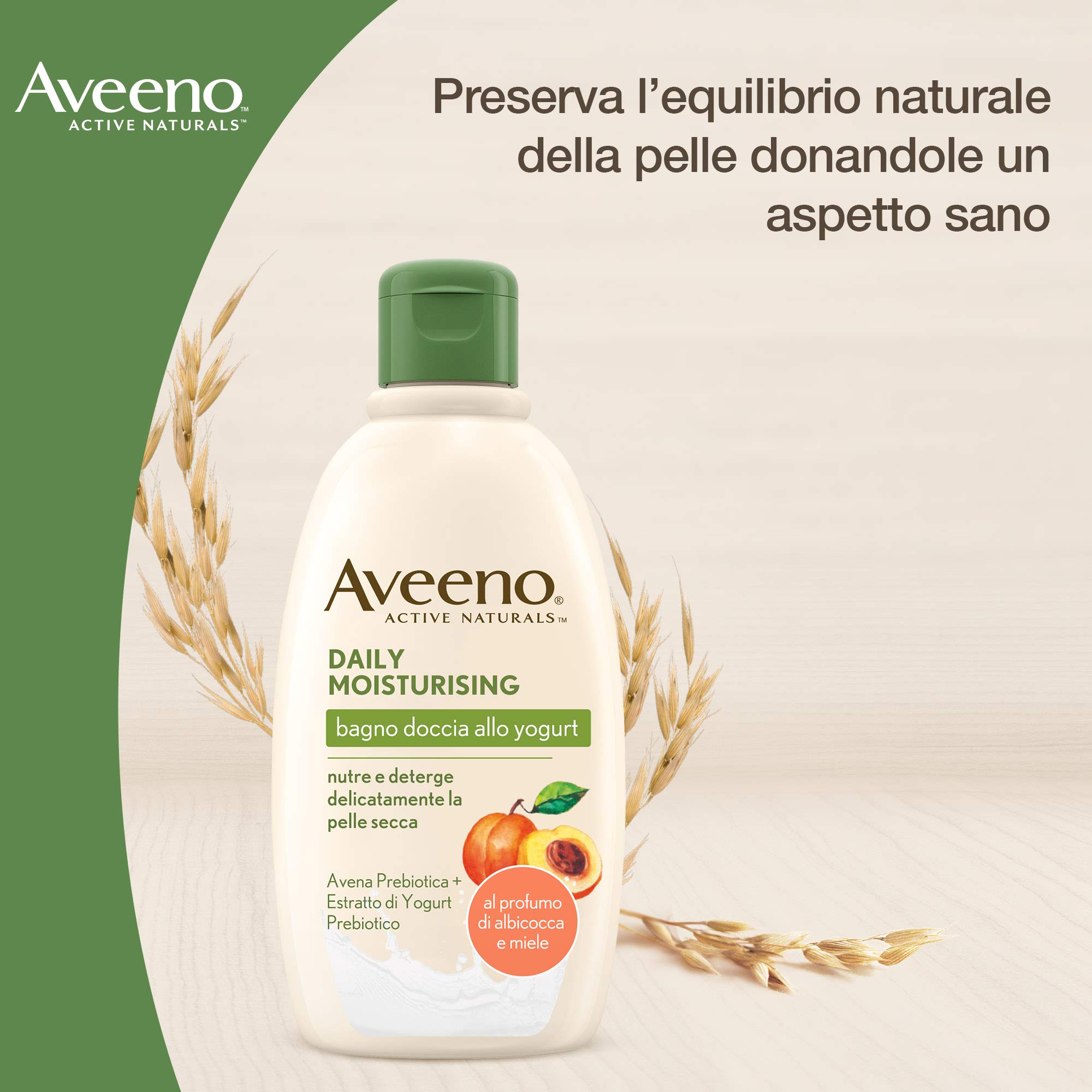 Aveeno Daily Moisturising, Bagno Doccia Rivitalizzante Naturale allo Yogurt ed Avena Probiotica, Delicato, Profumo di Albicocca e Miele, 300 ml (Confezione da 2)