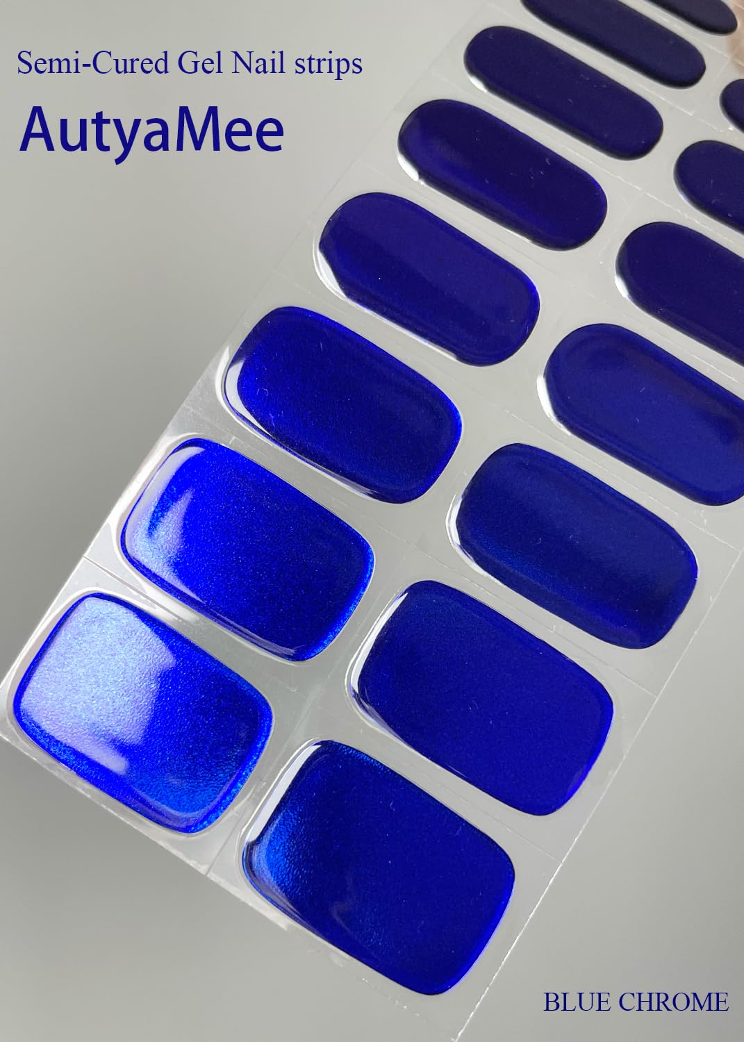 AutyaMee Semi Cured Gel Nail Strips (Blue Chrome), Mirror, 20 Pcs Gel Nail Wraps, Stickers, UV Light Required, Salon Quality - Image 4