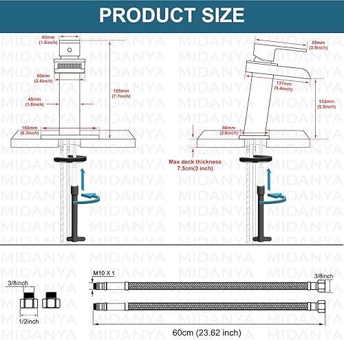 Miniatura 6 de Midanya Grifo de baño de cascada de bronce aceitado con 1 agujero, grifo de lavabo de una sola manija, boquilla de boca ancha con drenaje