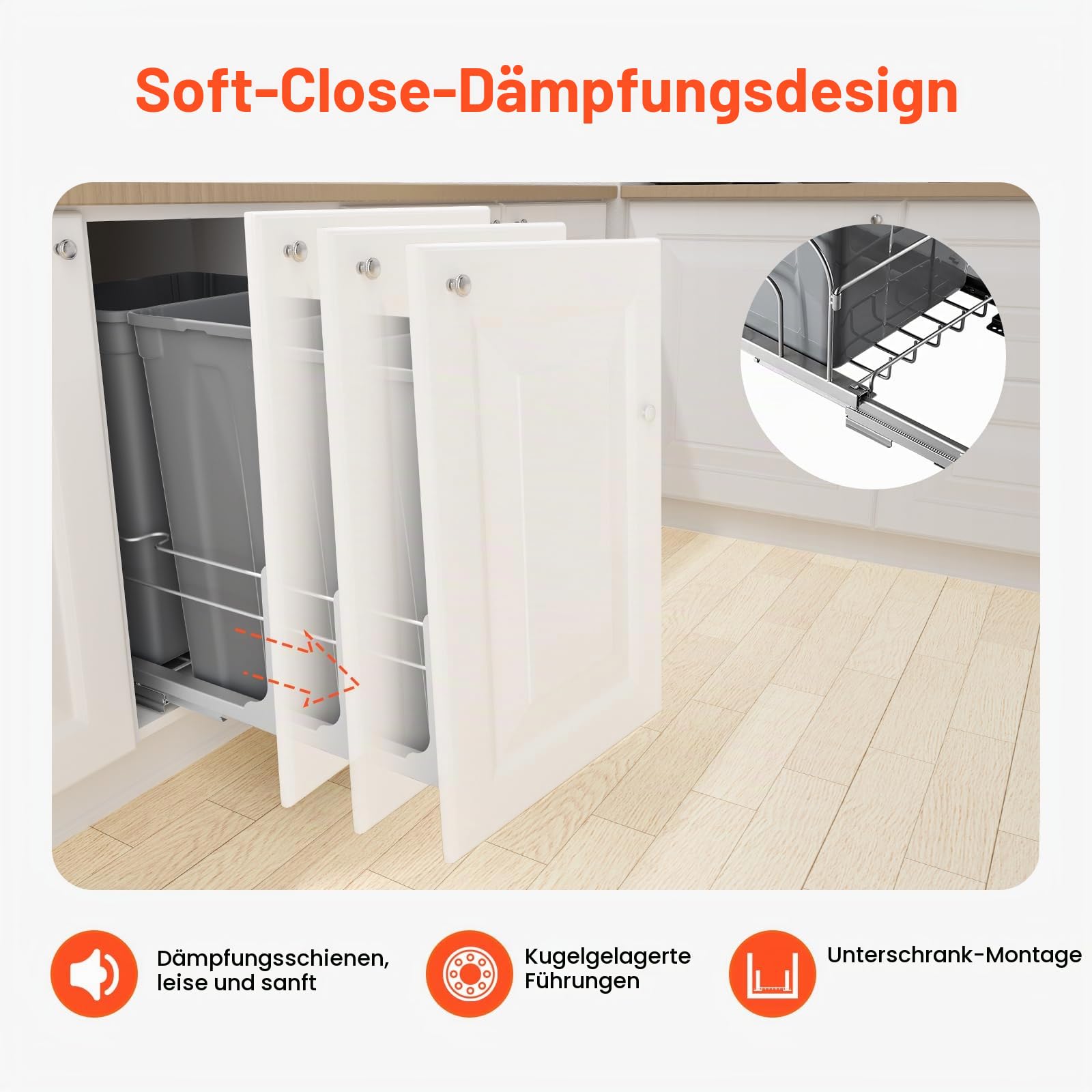 VEVOR ausziehbarer Abfallbehälter (50 Qt x2), doppelter Unterbau-Küchenabfallbehälter, Mülleimer mit Türsatz & Soft-Close-Schieberegler, für Küchenschrank Spüle unter der Theke (grau)