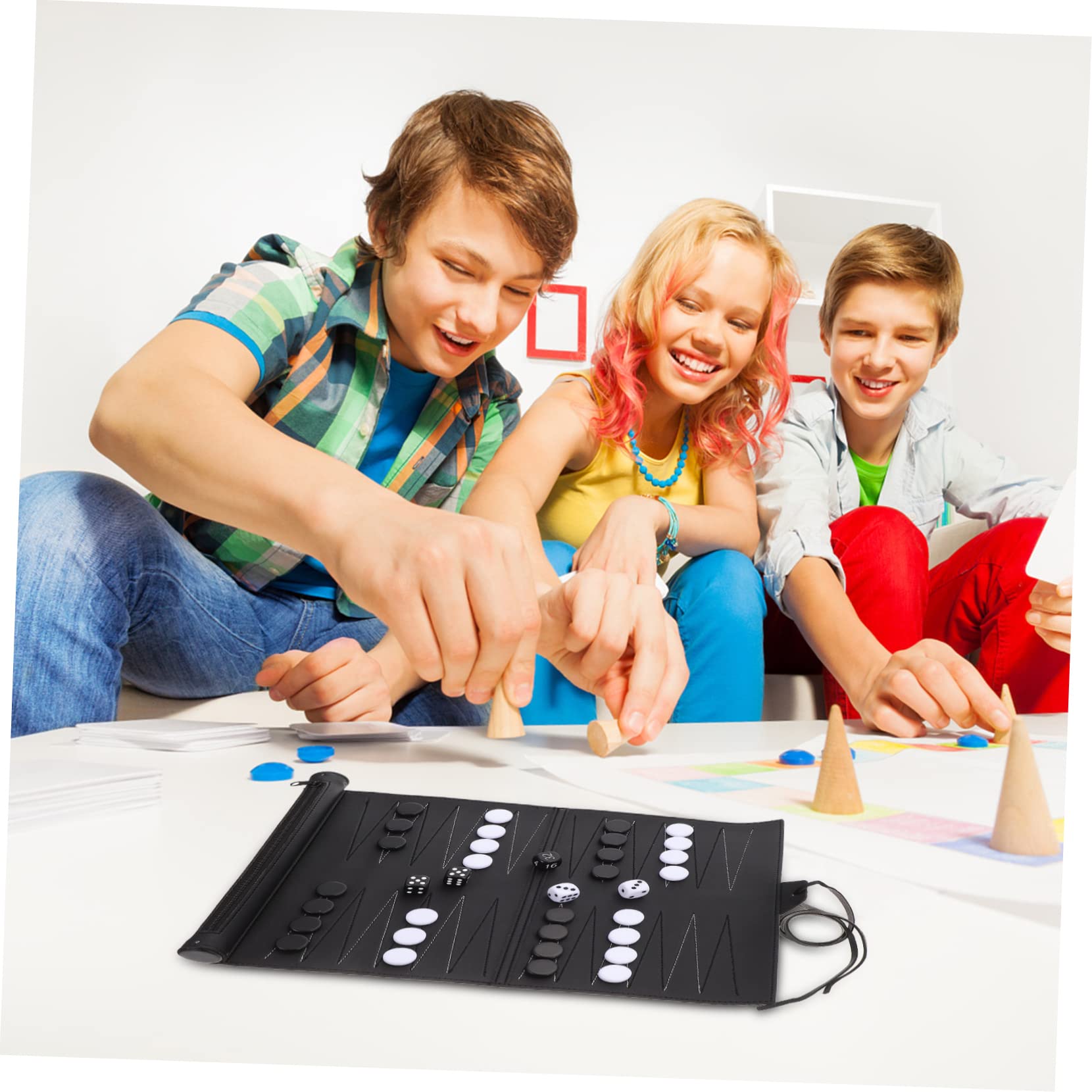 ibasenice Scacchiera Portatile in Pu Disegno Reel, Tavolo da Gioco Backgammon Tascabile per Ragazzo Ragazza