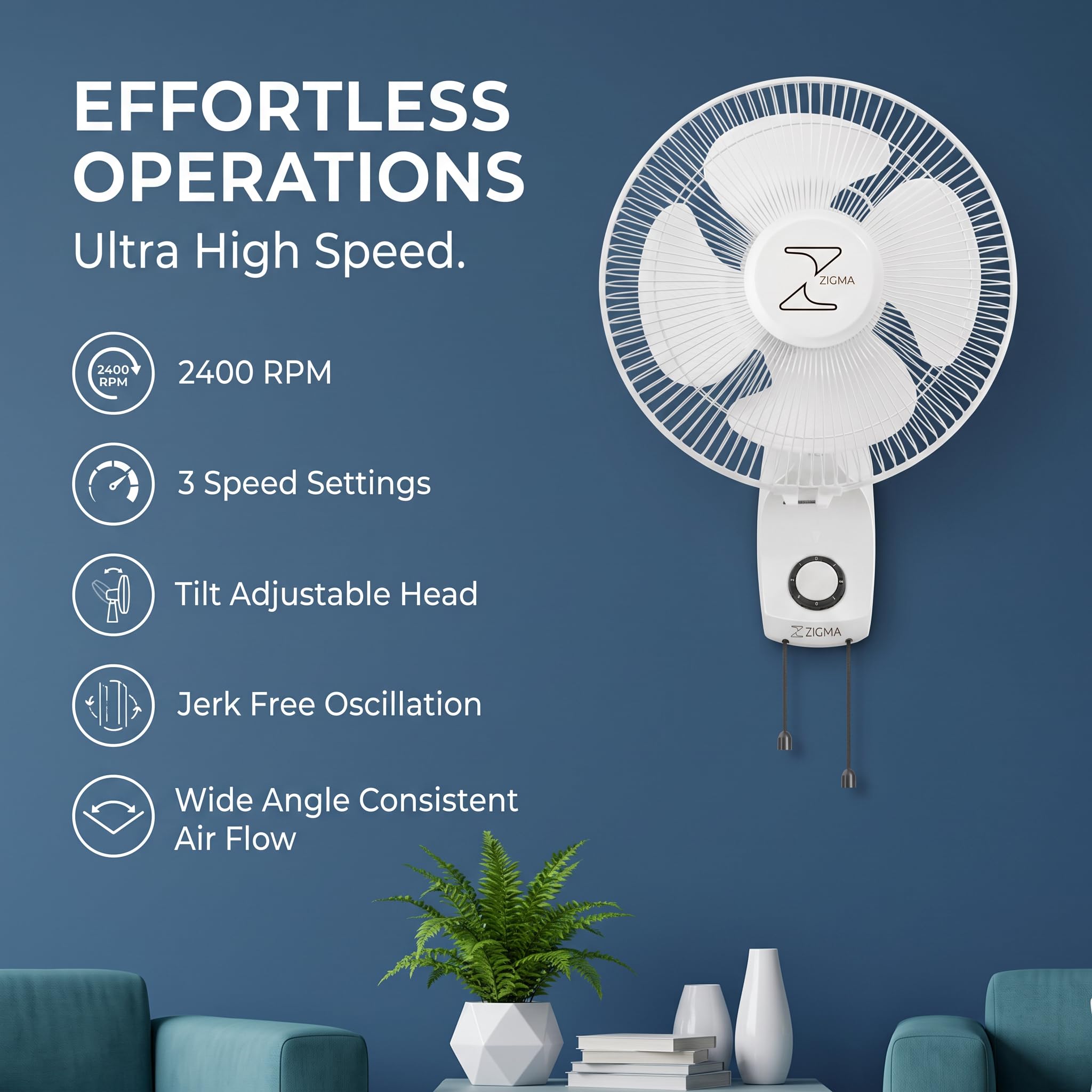 ZIGMA Charm Wall Fan - Powerful & Quiet Cooling -3 ZIGMA Charm Wall Fan - Powerful & Quiet Cooling -3
