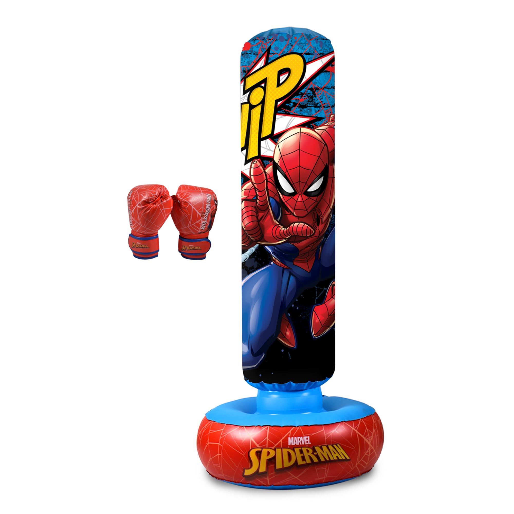 Hy-Pro Officially Licensed Spiderman Inflateable Boxing Bag with Boxing Gloves - Free Standing Kids Boxing Bag, Spiderman Toys & Gifts, 5+