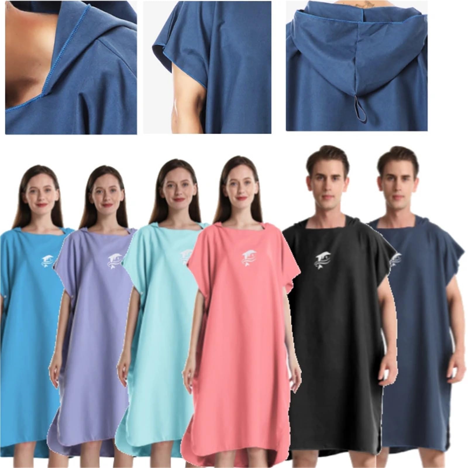 Poncho da surf ad asciugatura rapida - Accappatoio morbido e leggero for il nuoto, spiaggia unisex Poncho da Spiaggia(Black)