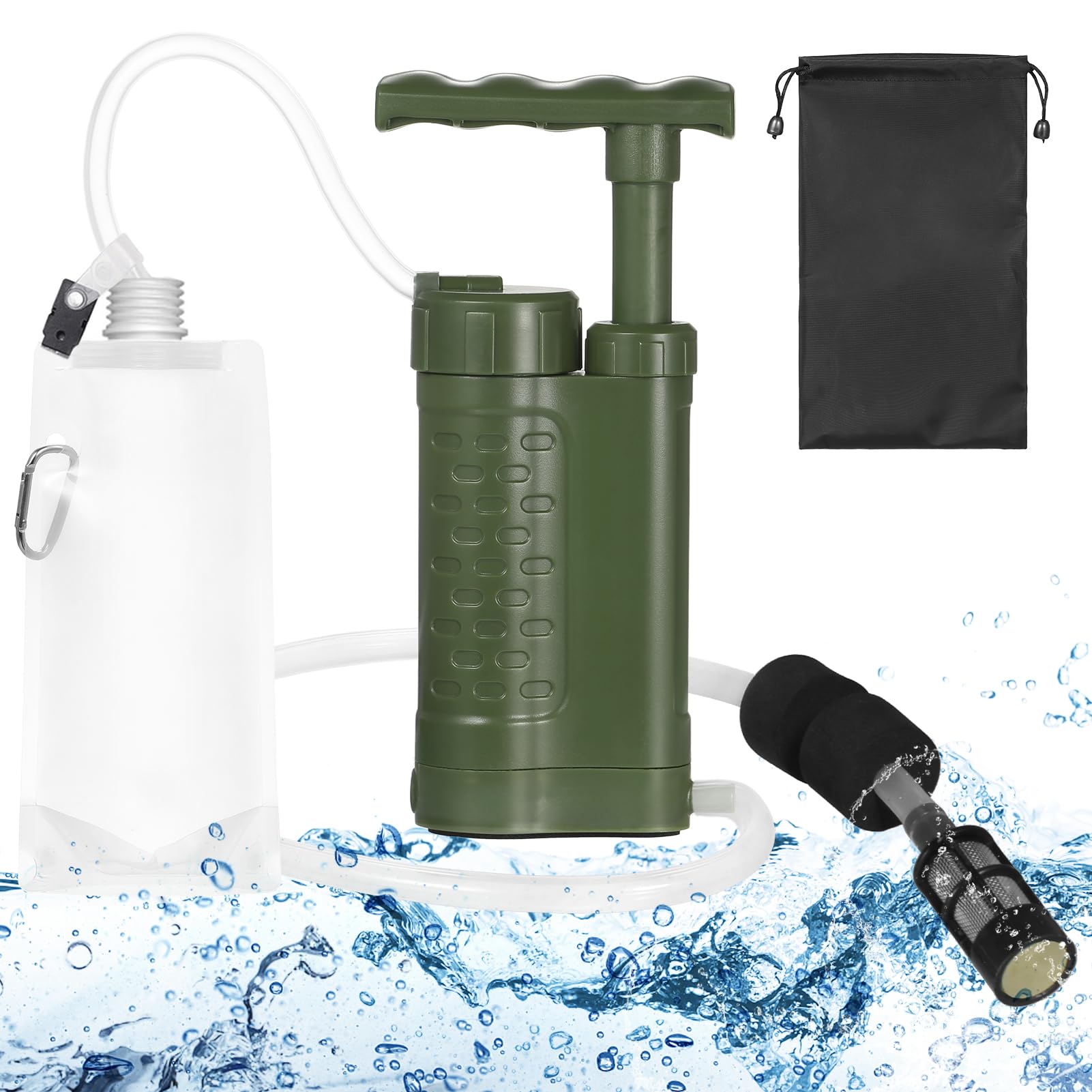 Lixada Filtres Noyau Purificateur, Filtre à Eau Extérieur Système, Personnelle Filtre d’Eau de l'eau de Rechange de Filtre de Paille d'eau pour Randonnée, Camping, Situation d’Urgence(Verte)