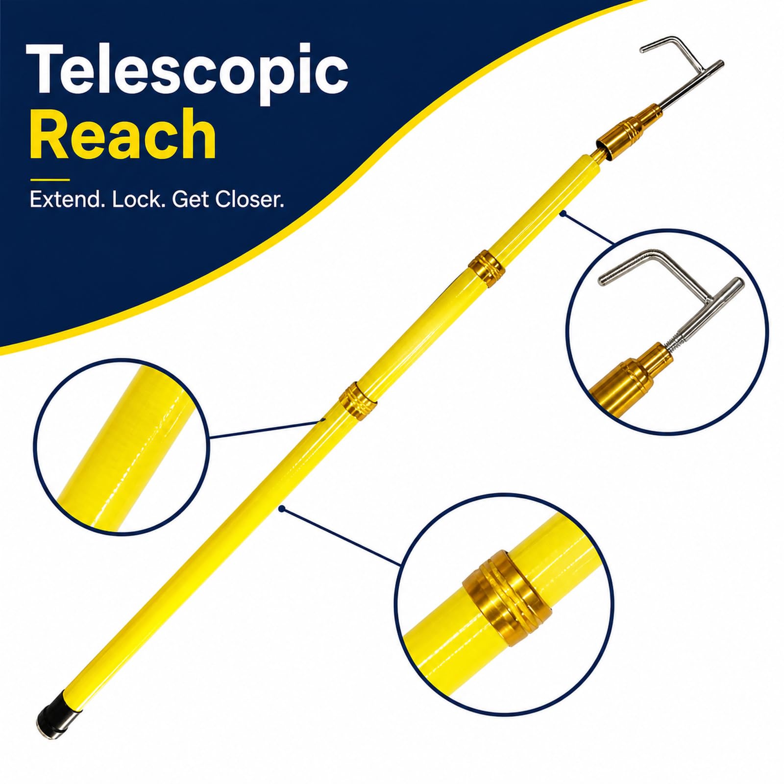 Mezzos Marinaio Telescopico Asta per Gancio,Mezzos Marinaio Telescopico Nautico,Mezzos Marinaio per Barca,Pratico da Riporre,Design Telescopico,per Cimes D'Ormeggio