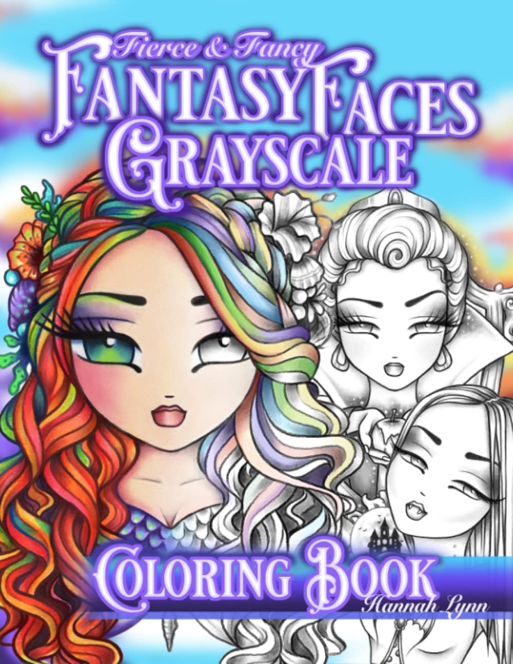 Fierce & Fancy Fantasy Faces Grayscale Coloring Book