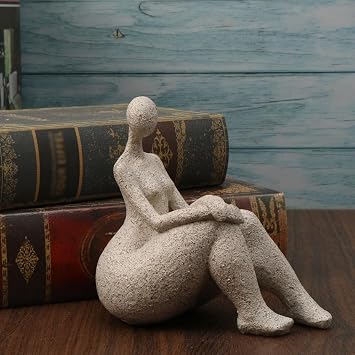 Elegant Modern Abstract Art Fat Woman Figurine Statue | Unique Sandstone Resin Fat Lady Sculpture for Stylish Home and Office Decor, Charming Collectible Ornament