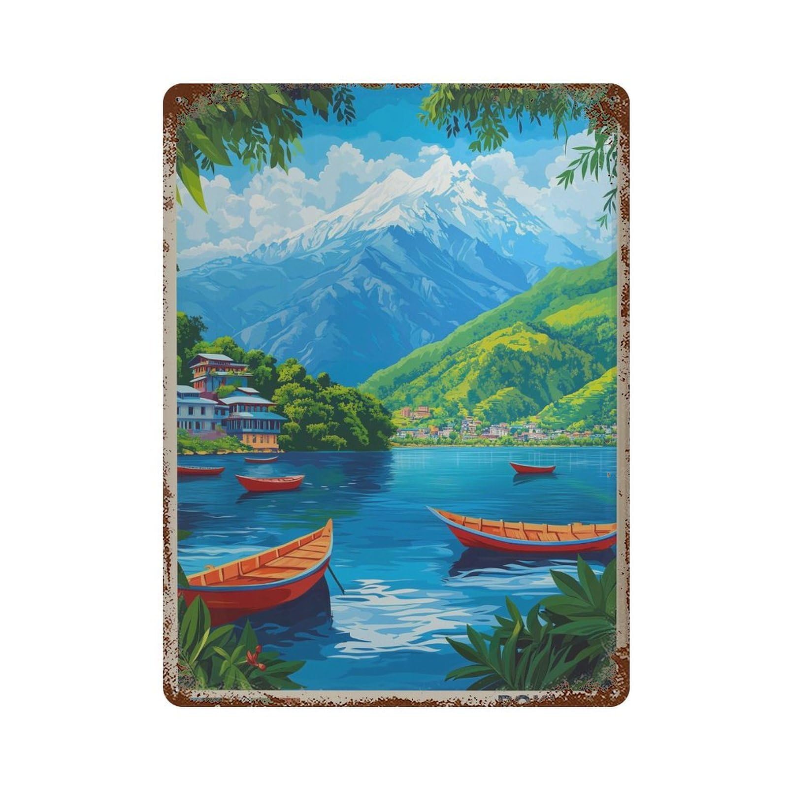 xiaoxiaoshen Pokhara Nepal Travel Annapurna & Phewa Lake Wall Decor Art Metal Tin Poster Modern Home Decor Art Home Bar Shop Decorations Vintage Sign 40x30cm
