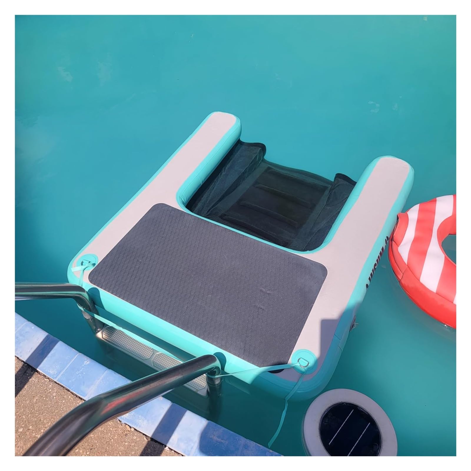 60×40" Dog Pool Ramps Inflatable for Small/Medium/Large Dogs, Dog Floating Docks for Large Pets Up To 230lbs, Easy To Secure Dogs Boat Ladder(Cyan)