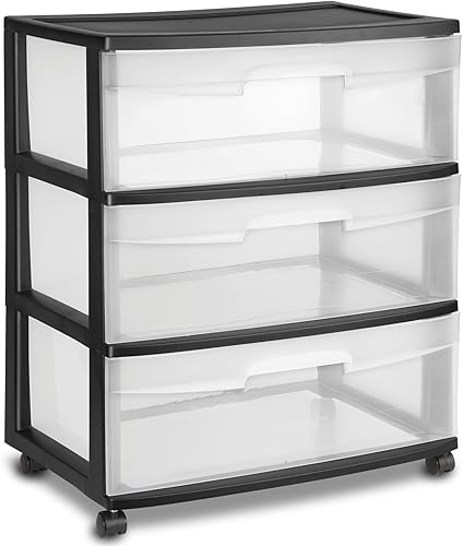 Carrito con ruedas de 3 cajones, amplio almacenamiento de plástico transparente sobre ruedas, cajones de almacenamiento de plástico, para