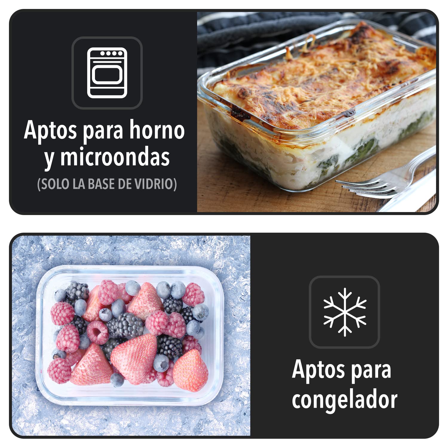 GOOD FOR YOU - Recipientes de vidrio para la preparación de comidas - Recipientes De Vidrio Con Tapas Horno y congelador seguros-BPA Libre 850ml 28oz 3.5Tazas [5- Paquete]