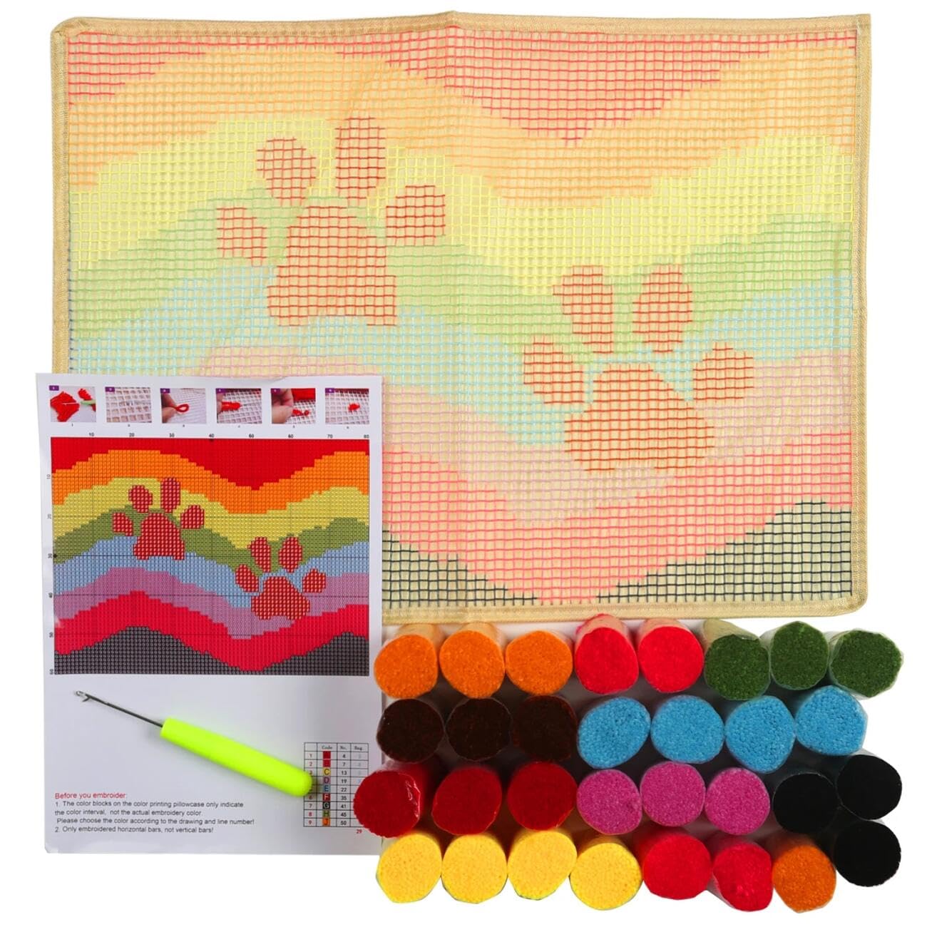 Animal Diy Kit Gancho De Pestillo Conejo De Dibujos Animados Kits De Ganchillo Para Hacer Alfombras，Juego De Bordado,Kit De Ganchillo Para Principiantes，Manualidades De Costura Para D 21x29in