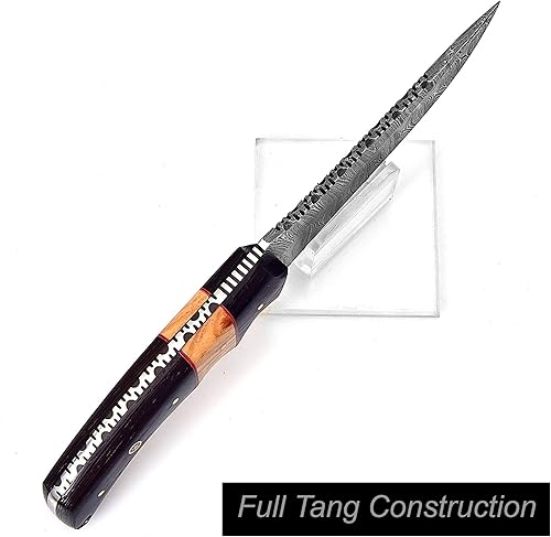 Miniatura 6 de Cuchillo de acero de Damasco hecho a mano para caza, cuchillo de hoja fija para camping, supervivencia y actividades al aire libre, 10 pulgadas de