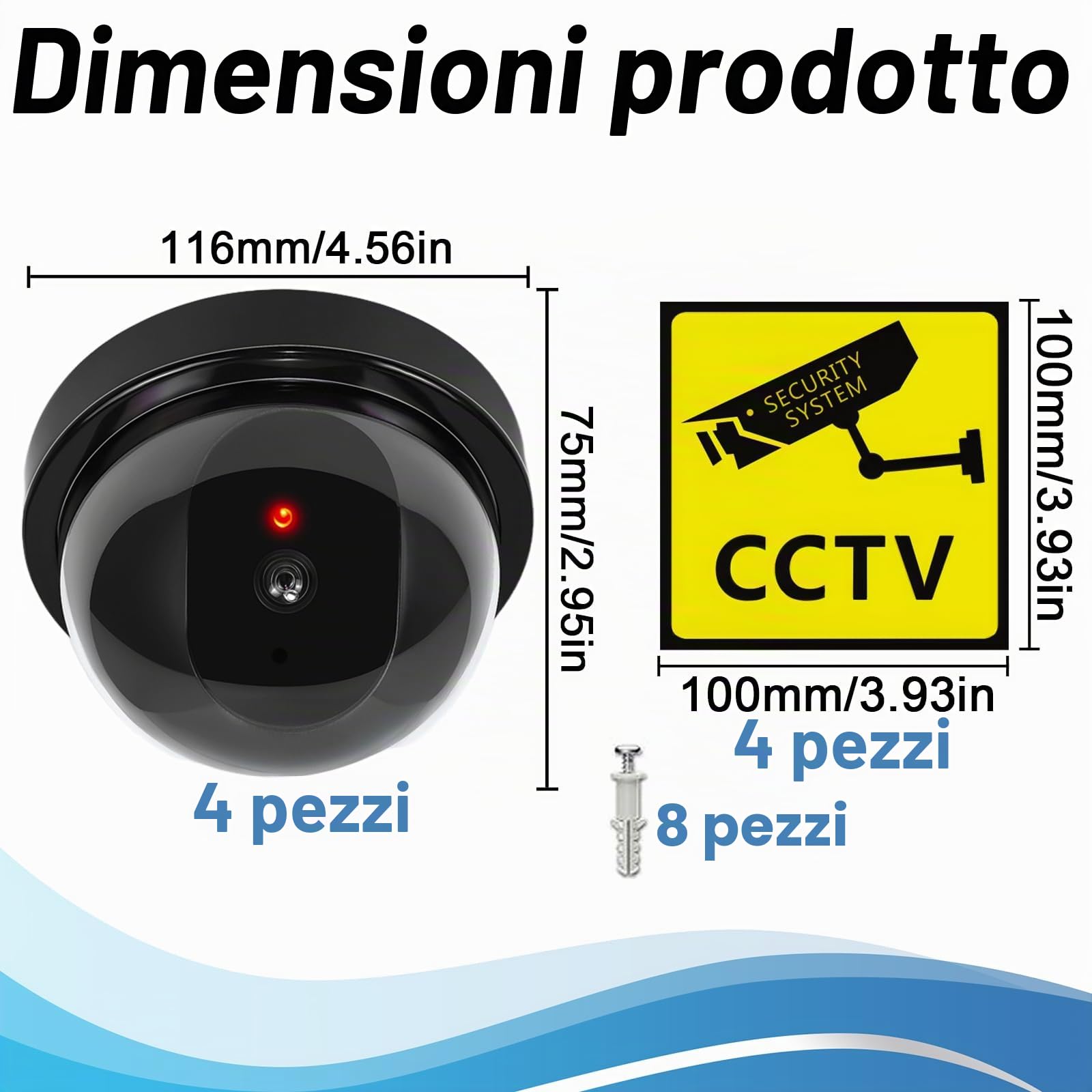 Set di 4 Telecamera finta Interno Energia Solare Videocamera Antifurto con LED Rosso CCTV d'Imitazione
