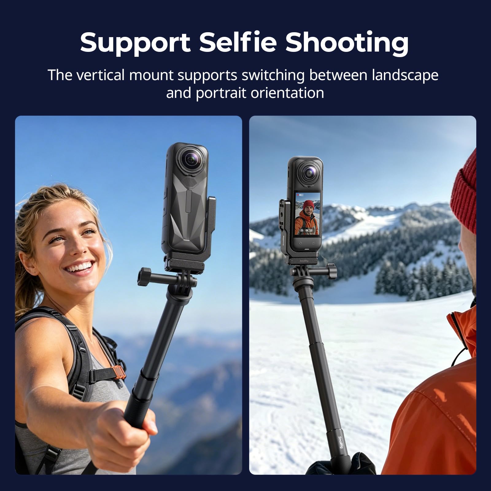 SMALLRIG Supporto Montaggio Verticale-Orizzontale per Insta360 X5 / X4 Air / X4 / X3, Staffa Verticale a Sgancio Rapido con Filetto 1/4''-20 - 5824