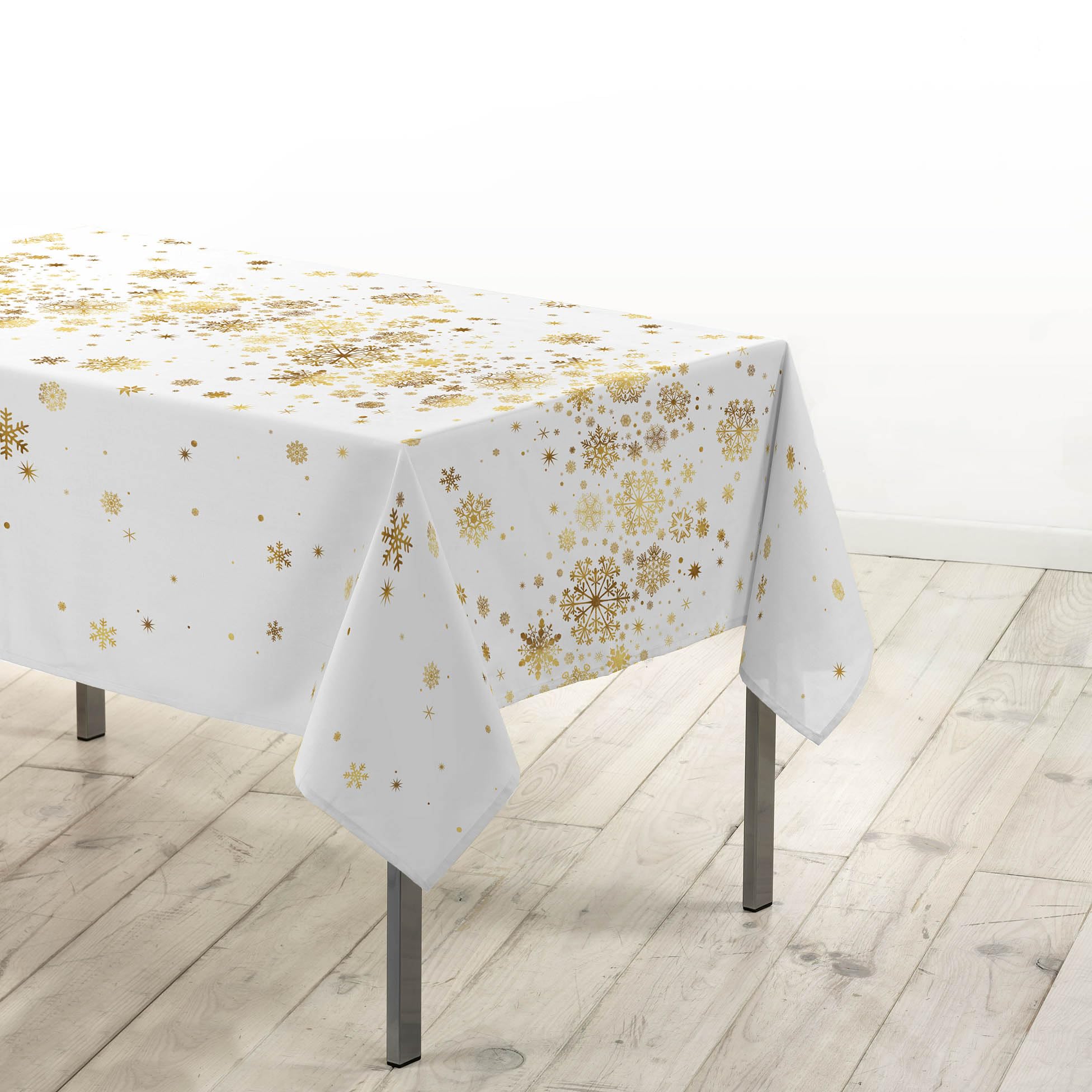 Douceur d'Intérieur, Party Tablecloth Rectangular (150 x 240 cm) Constellation White/Gold, Metallic Printed Polyester