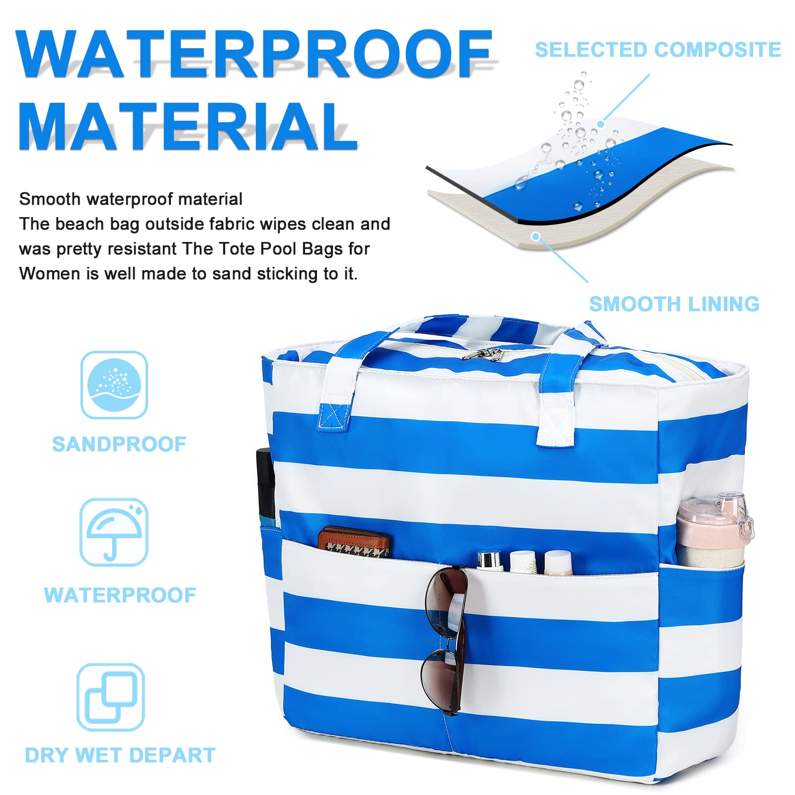 Borsa impermeabile da spiaggia, piscina, da donna, extra large, borsa da palestra con scomparto bagnato, per viaggi e weekend