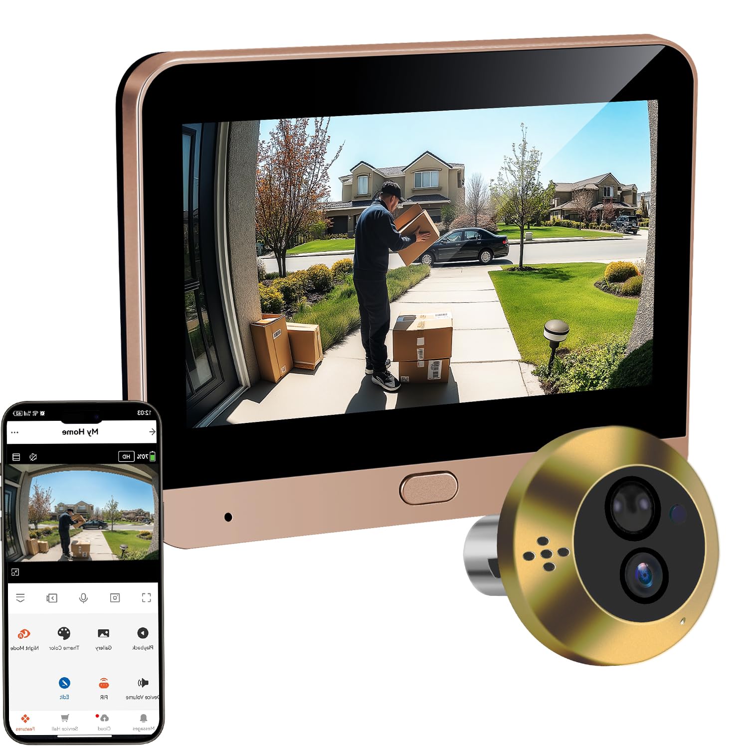 2K Audio Bidireccional Mirilla de Puerta Pantalla de 4.3'' Cámara Video Inalámbrico con PIR Detección de Movimiento, Vista en Vivo140°con Batería Recargable 5000mAh, WiFi 2,4GHz Visión Nocturna | Detección de movimiento,Videoportero conectado, Mirilla dig