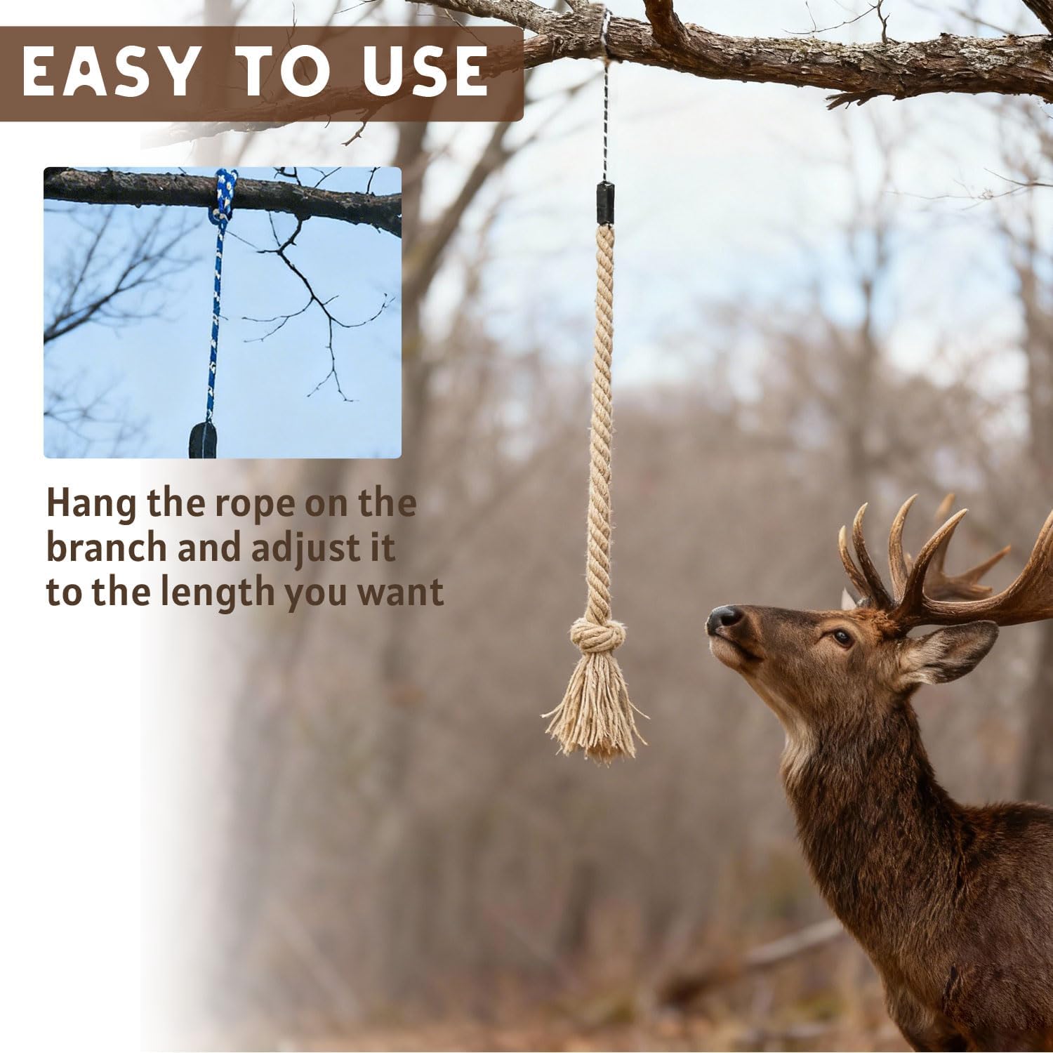 Deer Hunting Mock Scrape System Cotton Rope, 35 Inch Length with 10ft Adjustable Rope for Deer, Rigid Hunting Accessories for Hunter Gifts