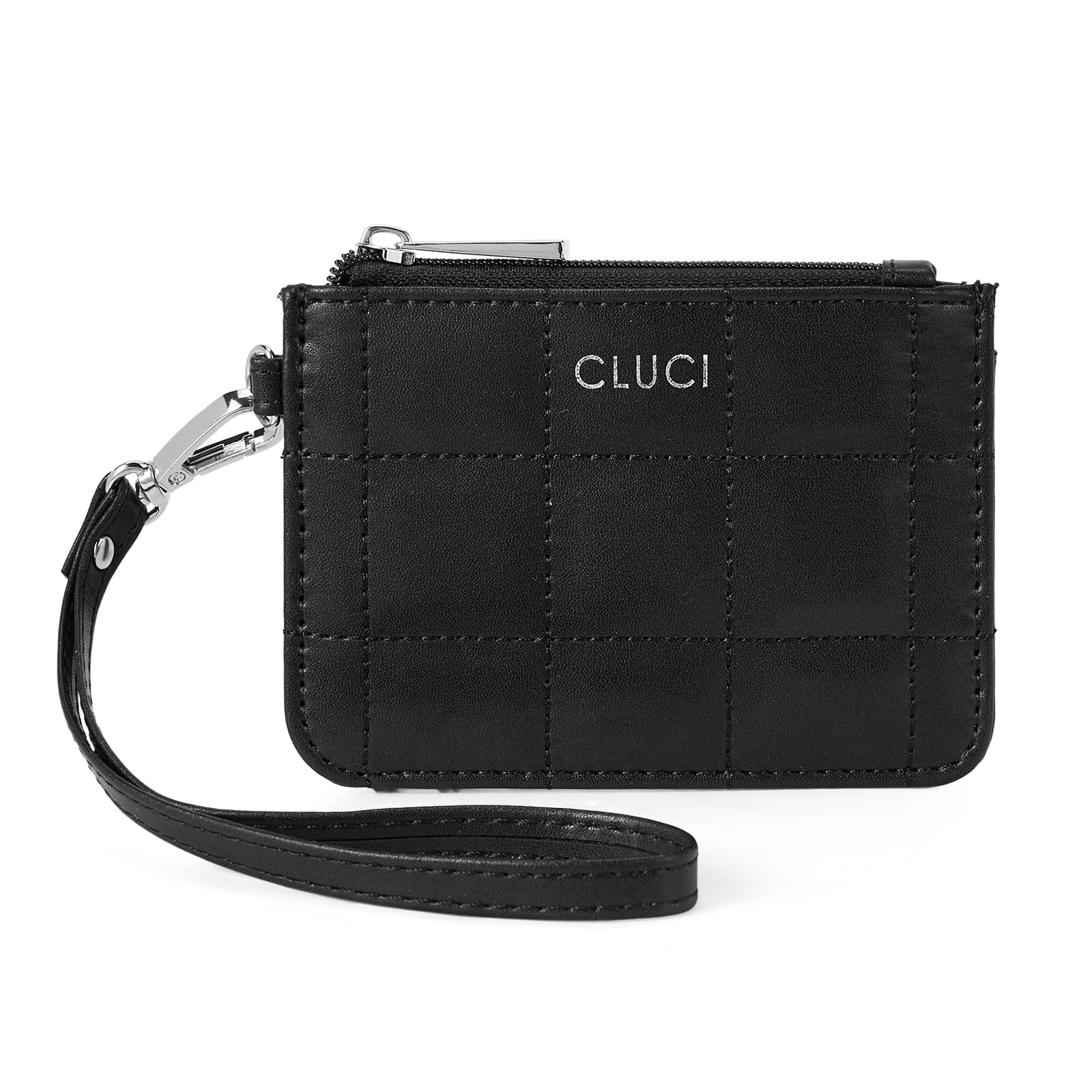 CLUCI Small Quilted Coin Purse Leather RFID Blocking Card Holder Slim Wristlet Wallets for Women Zipper Pocket Black