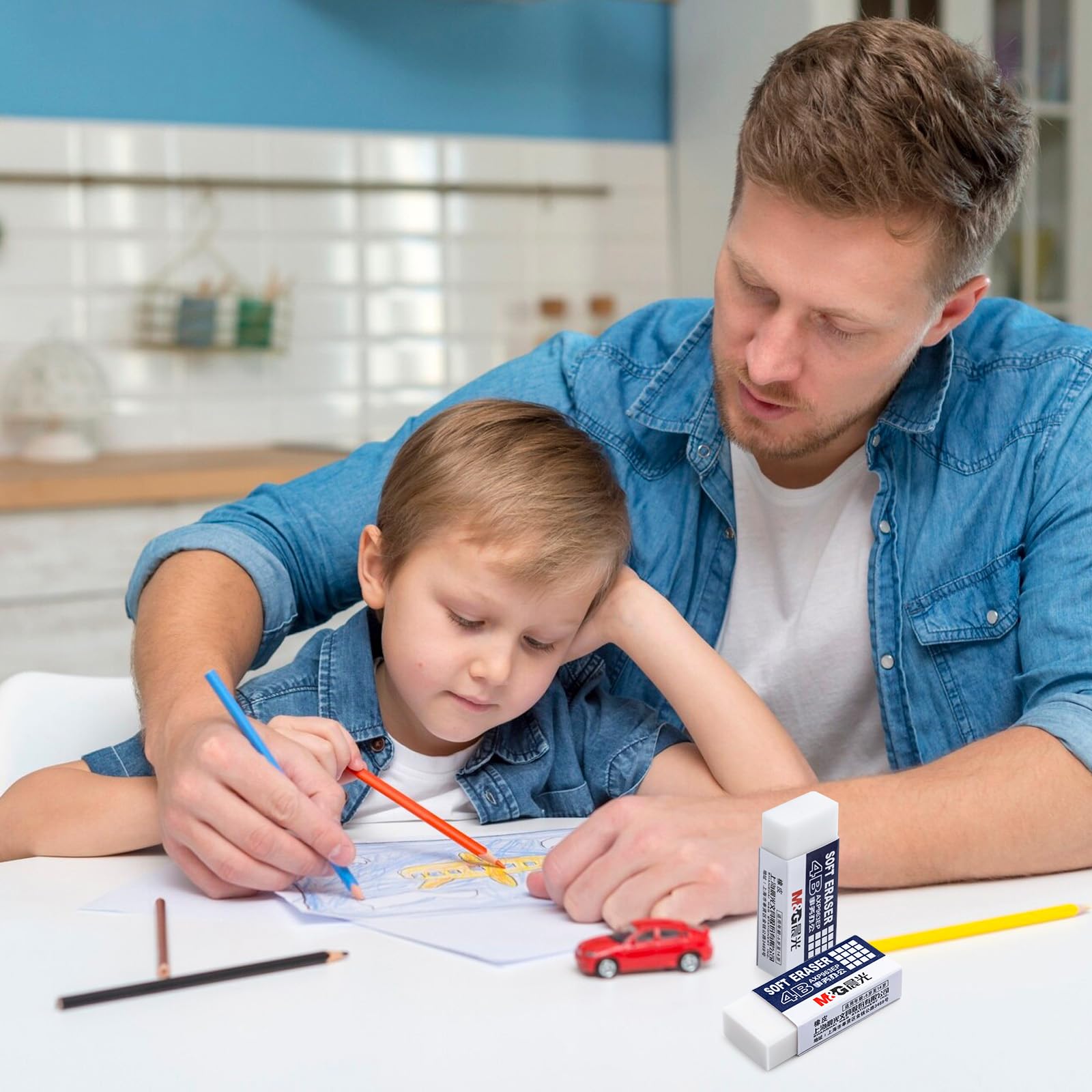 M&G 30 Pack Large Erasers Pencil Erasers, 4B White Rubber Eraser Rectangular Bulk for Kids School Students Office, Art Erasers for Drawing: 1.6''L × 0.6''W（New Packaging） 4B