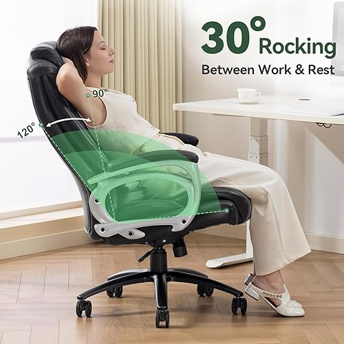 Miniatura 5 de Vogue Furniture Direct Silla de oficina grande y alta de 500 libras, silla de escritorio de piel sintética con respaldo alto, ruedas ajustables para