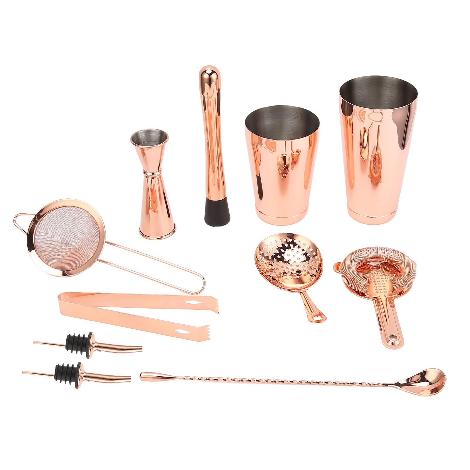 Juego de coctelera de 11 Piezas, Kit de Barman con colador de cóctel de Acero Inoxidable, Accesorios Profesionales de Bar para Fiesta en casa, Incluye colador de Hielo y Boquilla (Oro Rosa)