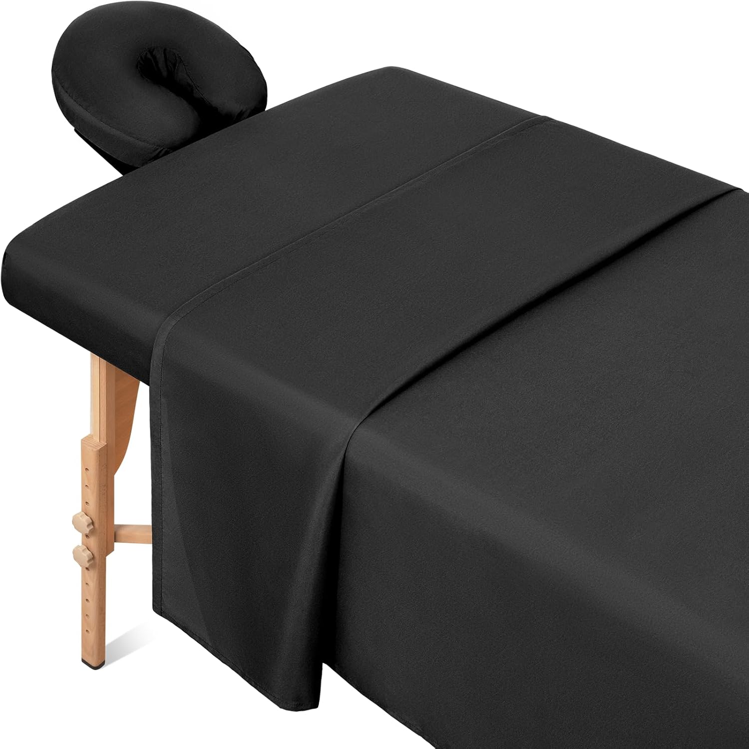 Comfyanno Massage Table Sheets Sets, 3 Pcs Professional Microfiber Massage Bed Cover Sheets, Soft, Light-Weight, Stain & Wrinkle Resistant, Includes Flat & Fitted Sheet, Face Cradle Cover - Black