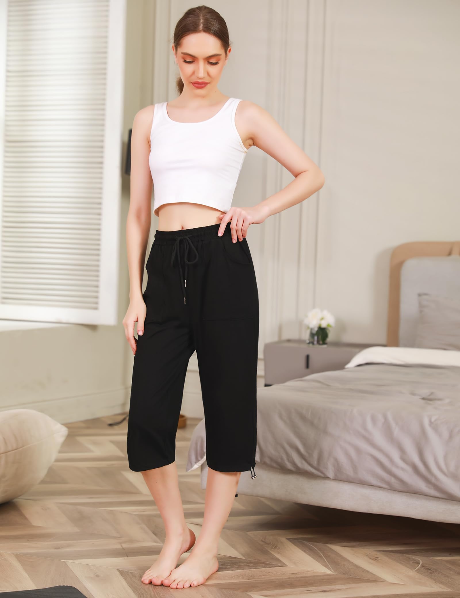 Totatuit Pantaloni Capri Donna Estivi Pantaloni Sportivi Donna Pantaloni 3/4 Donna Cotone Regolabile con Tasca Pantaloni Pinocchietto Cropped Estivi Donna Jogging Yoga Pinocchietti Donna