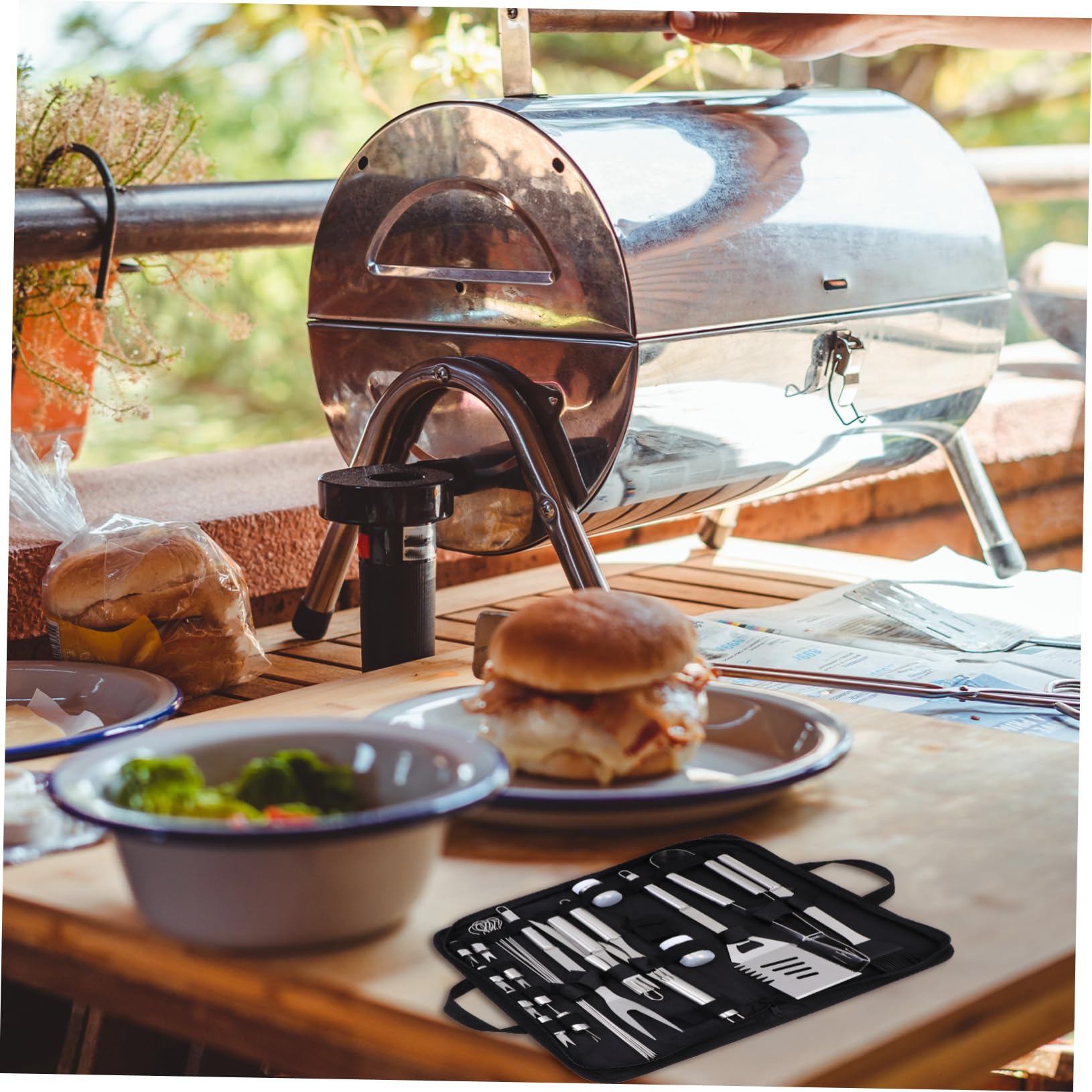 1Set Kit Utensili Bbq Portatili Inossidabile Set Completo per Barbecue All con Oxford Accessori per Grigliate Picnic e