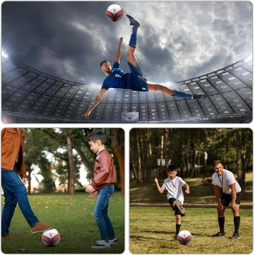 Soccer Ball Size 5, Soft Touch TPU Cover, Durable SR Bladder, Adult Pro Training Ball for Indoor & Outdoor Play, Multi-Color Design (Blue, Red)