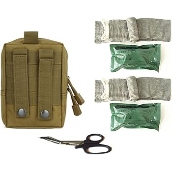 Emergency First Aid Kit Israeli Trauma Compression Bandage Bleed Stop Kit for Car - 2 Pack of 4 inch Israeli Bandages with EMT Scissors and Gloves in Portable Molle Medic Bag