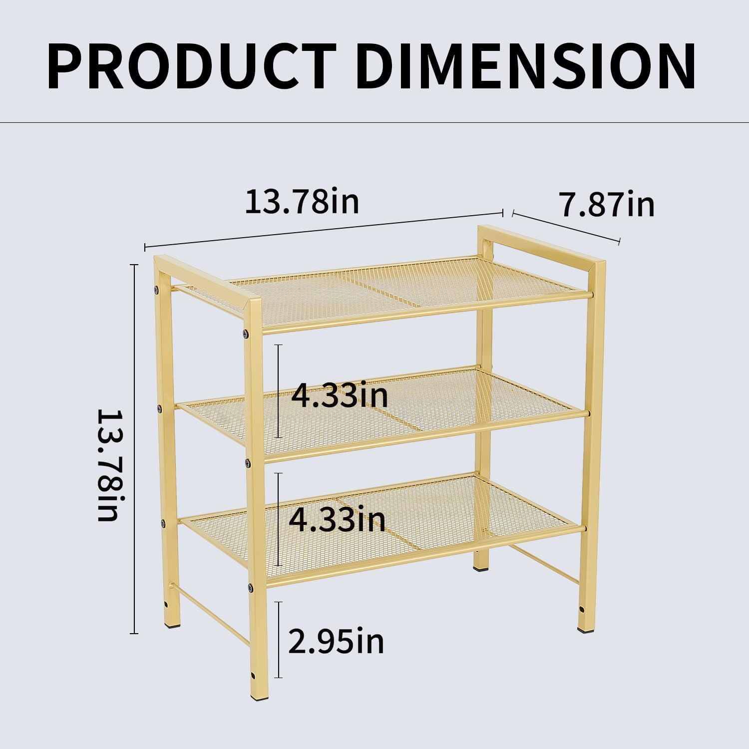 Desktop Shelf Organizer, 3-Tier Office Storage Rack, Adjustable Metal Bookshelf for Top of Desk, Desk Organizer for Office, Home, Dorm and Small Spaces (Gold)