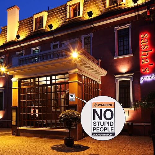 Miniatura 7 de Letreros de metal retro con texto en inglés «Warning No Stupid People Beyond This Point» para dormitorio