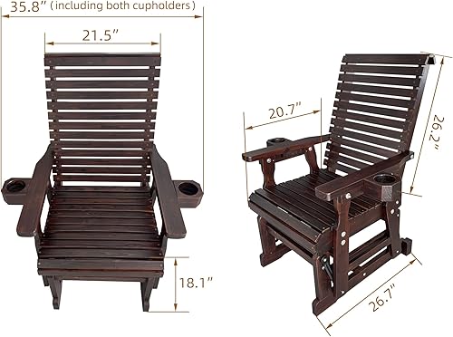 Miniatura 2 de Fortune Candy Planeador de madera para patio para una persona, con respaldo alto y asiento contorneado profundo, madera de abeto maciza, resistente